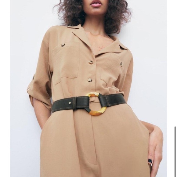 Zara Tan Jumpsuit with Belt - Picture 6 of 9